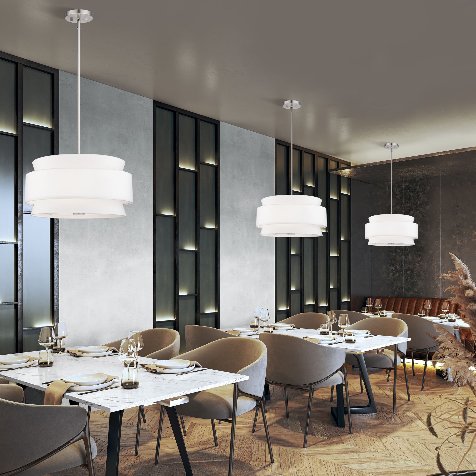 Fontana 4 Light Pendant Chandelier with Off-White Fabric Shade