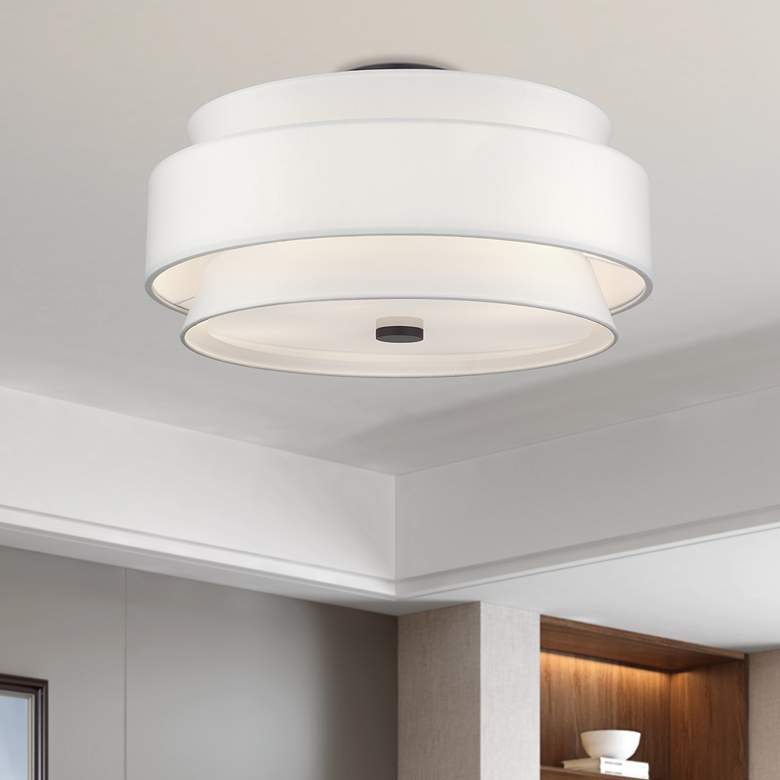 Image 1 Fontana 5 Light Bronze Large Semi-Flush with Off-White Shades