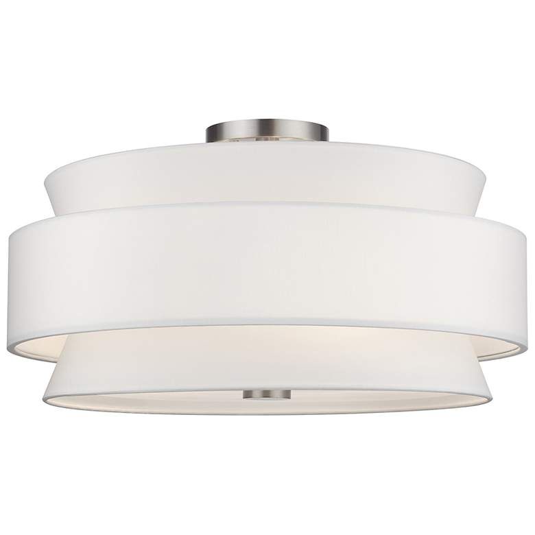 Image 2 Fontana 5 Light Brushed Nickel Large Semi-Flush with Off-White Shades