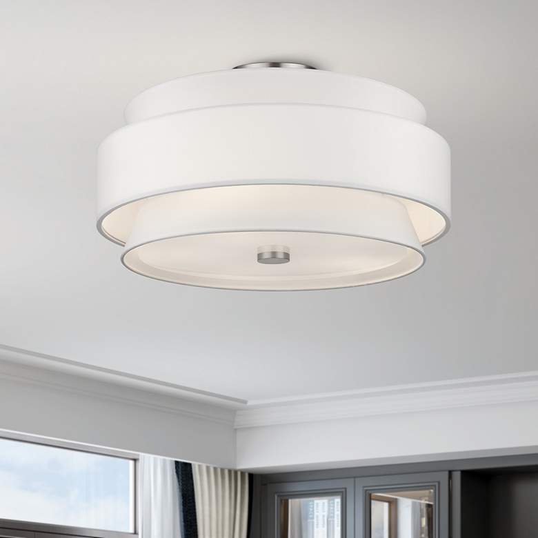 Image 1 Fontana 5 Light Brushed Nickel Large Semi-Flush with Off-White Shades