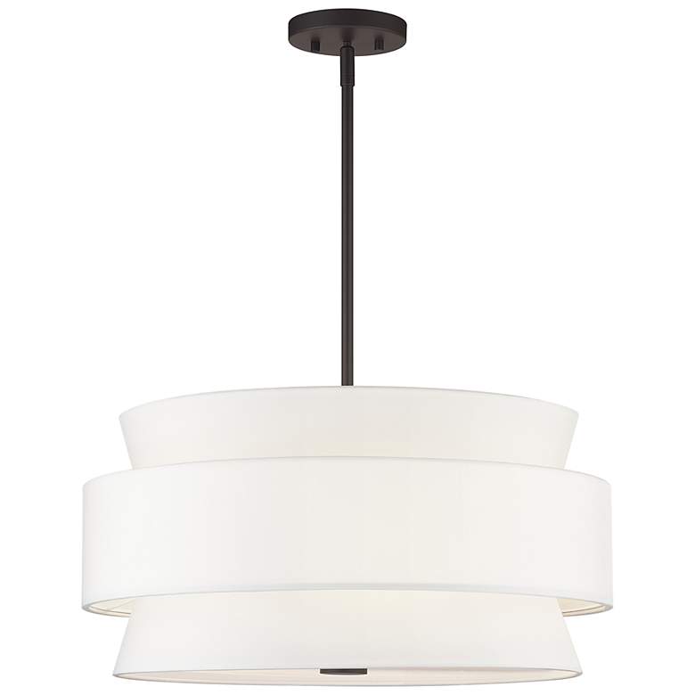 Image 2 Fontana 5 Light Pendant Chandelier with Off-White Fabric Shade
