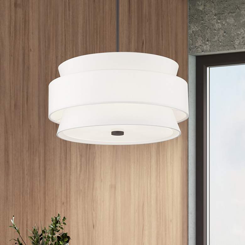 Image 1 Fontana 5 Light Pendant Chandelier with Off-White Fabric Shade