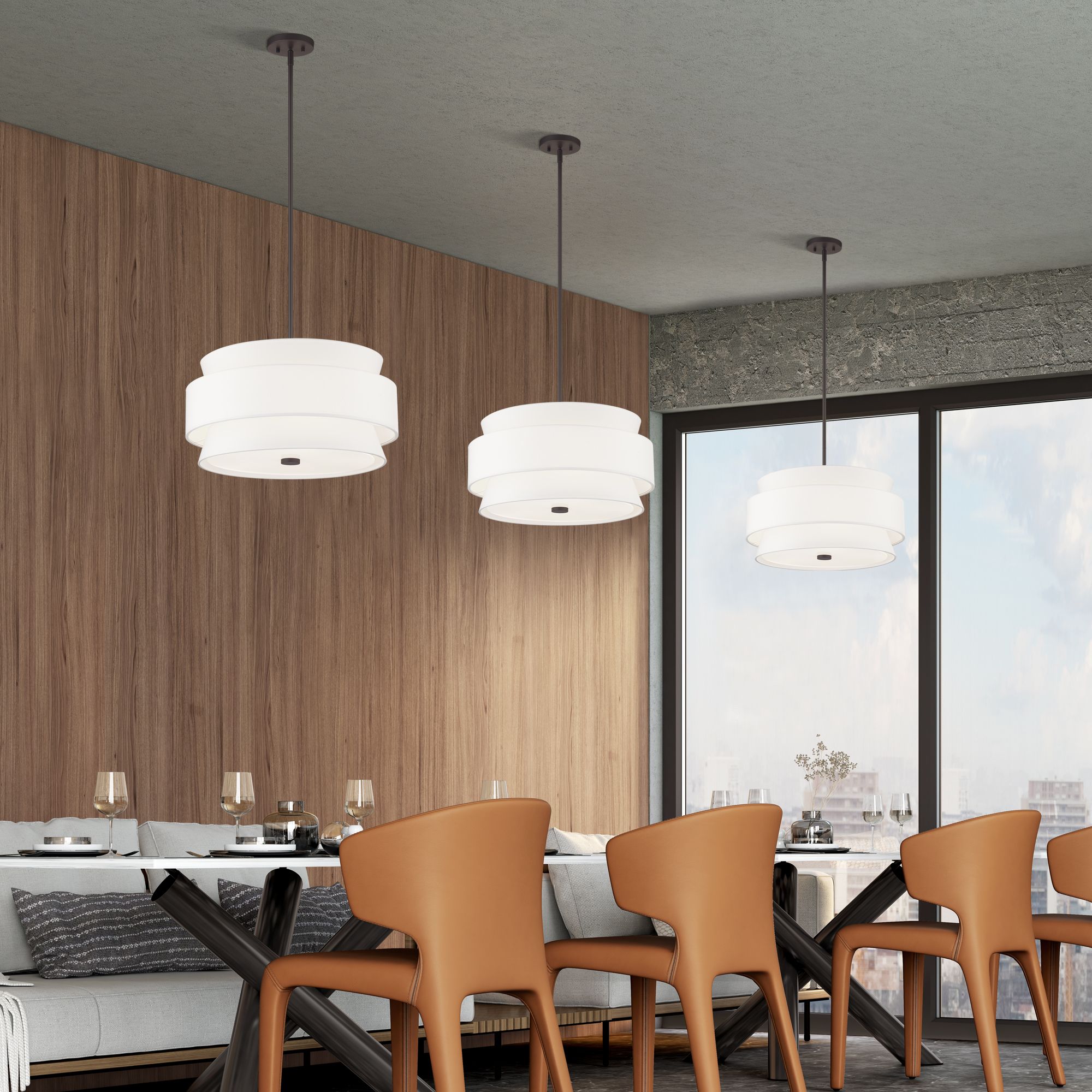 Fontana 5 Light Pendant Chandelier with Off-White Fabric Shade