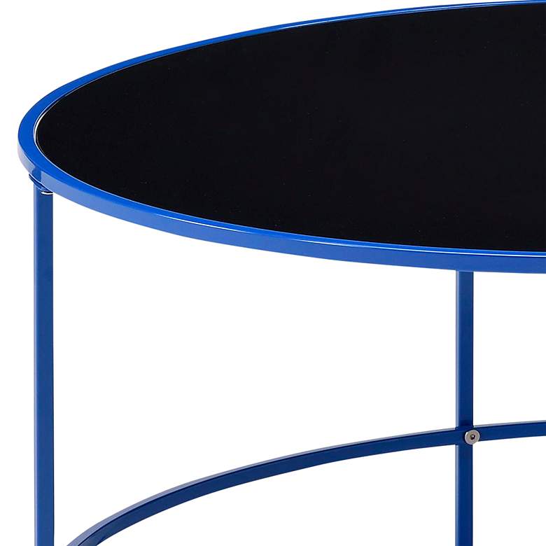 Image 4 Fontayn 36 inch Wide Blue Metal Black Glass Round Coffee Table more views