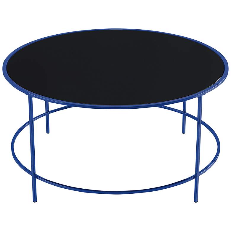 Fontayn 36&quot; Wide Blue Metal Black Glass Round Coffee Table more views