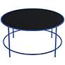Fontayn 36" Wide Blue Metal Black Glass Round Coffee Table in scene