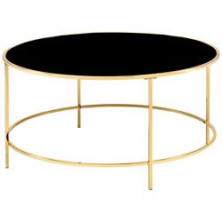 Fontayn 36&quot; Wide Brass Metal Black Glass Round Coffee Table