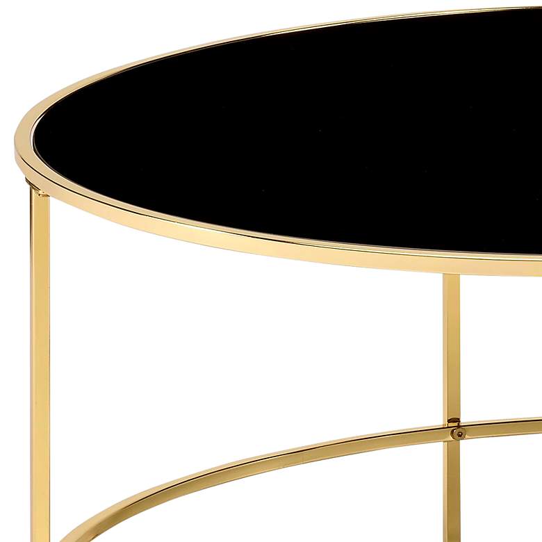 Image 3 Fontayn 36 inch Wide Brass Metal Black Glass Round Coffee Table more views