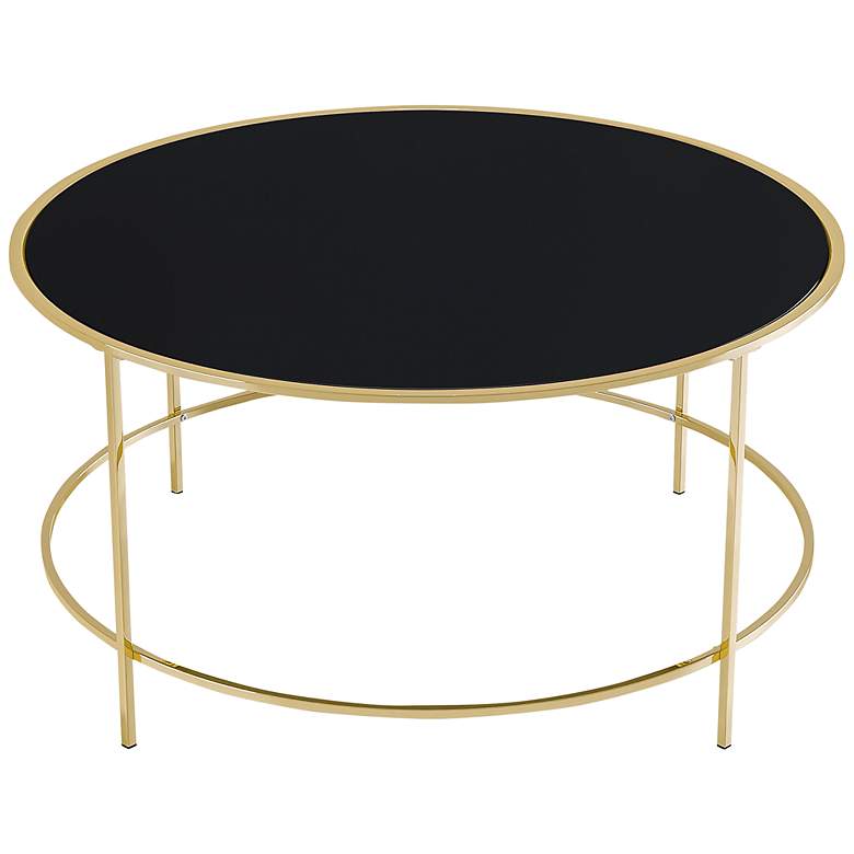 Image 4 Fontayn 36" Wide Brass Metal Black Glass Round Coffee Table more views