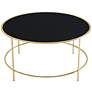 Fontayn 36" Wide Brass Metal Black Glass Round Coffee Table