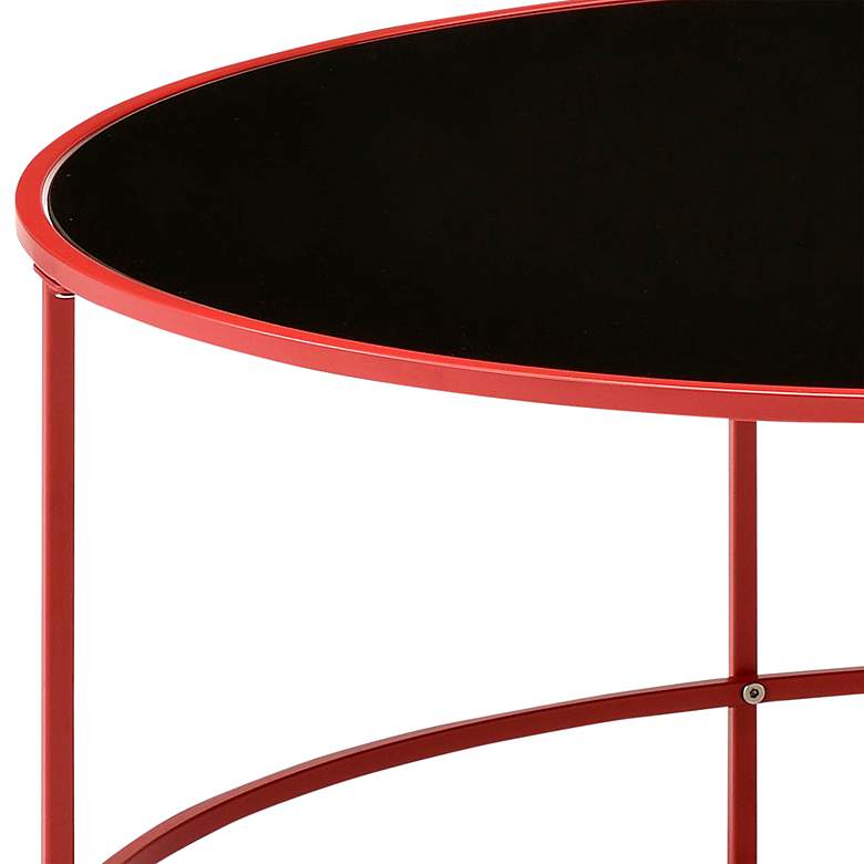 Image 3 Fontayn 36" Wide Red Metal Black Glass Round Coffee Table more views