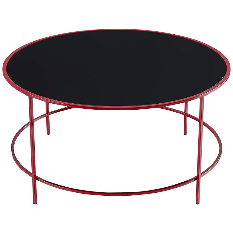 Image 4 Fontayn 36 inch Wide Red Metal Black Glass Round Coffee Table more views