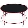Fontayn 36" Wide Red Metal Black Glass Round Coffee Table