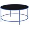Fontayn 36" Wide Blue Metal Black Glass Round Coffee Table