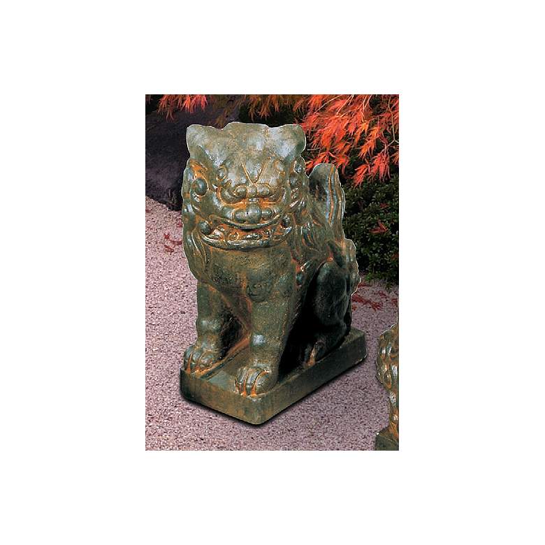 Image 1 Foo Dog Left Facing 10 1/2" High Aged Iron Outdoor Statue