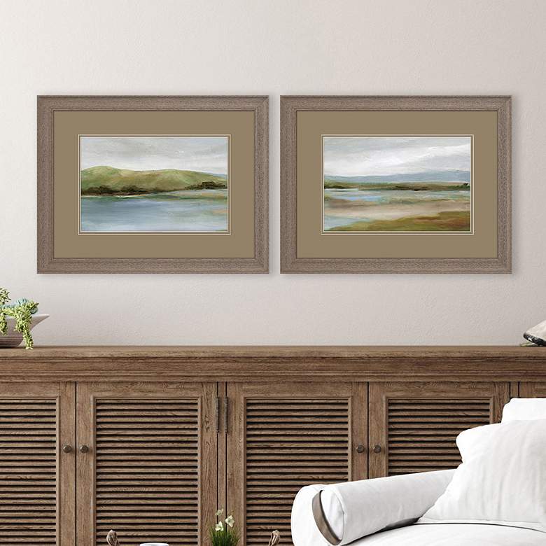 Image 1 Foothills with Lake 27"W x 21"H Framed Art Set of 2