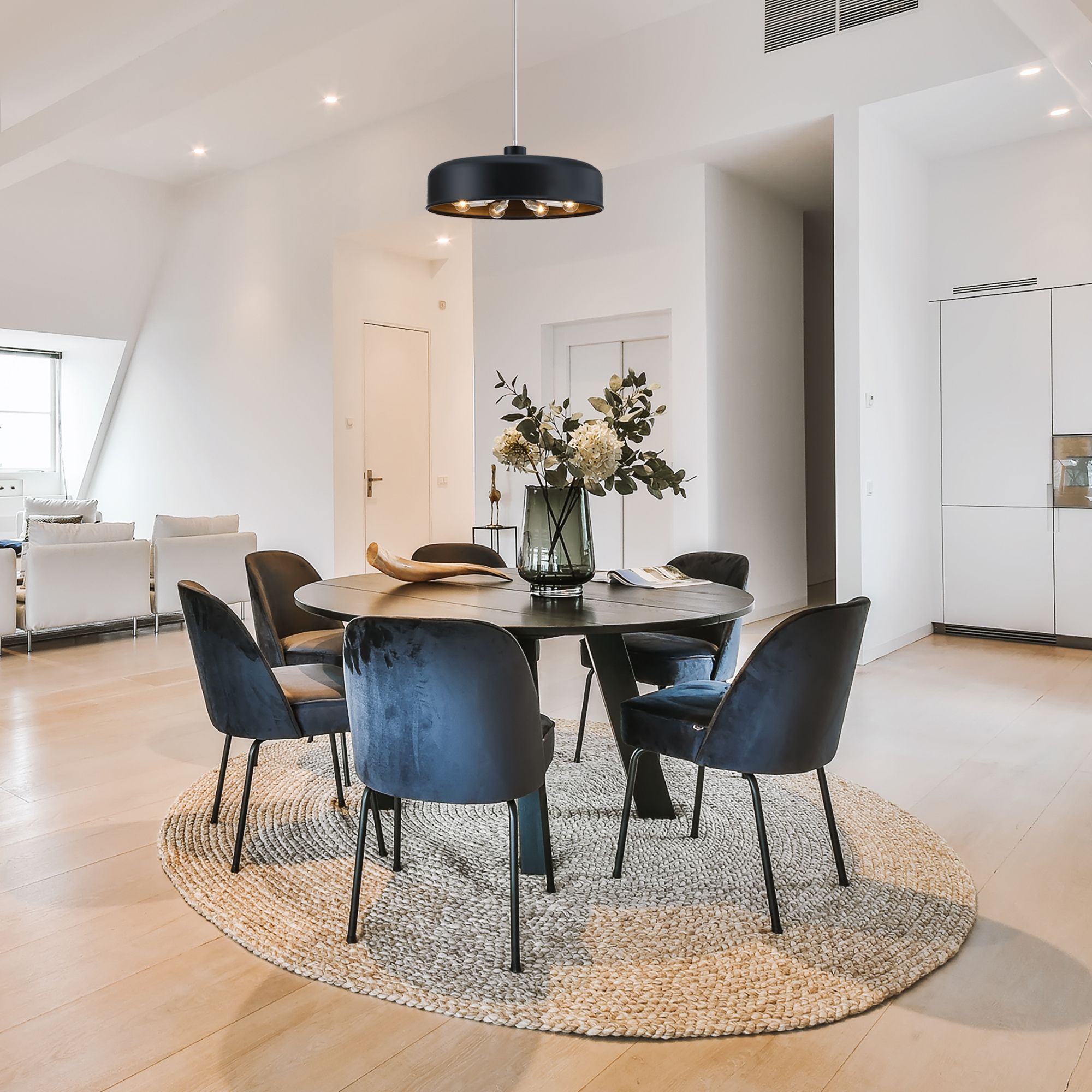 Image 5 Forbidden Springs 60 Watt 8-Light Matte Black Down Pendant Light with Shade more views