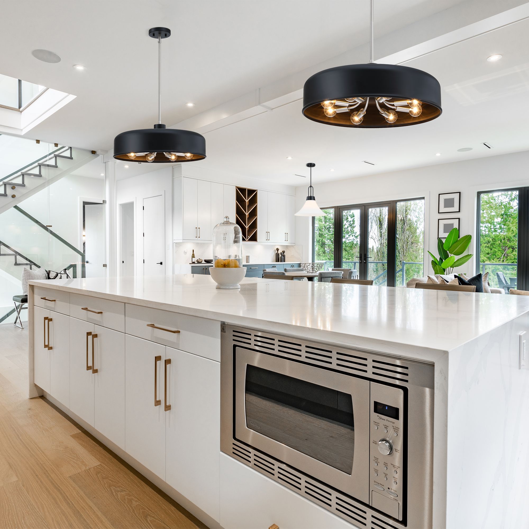 Forbidden Springs 60 Watt 8-Light Matte Black Down Pendant Light with Shade