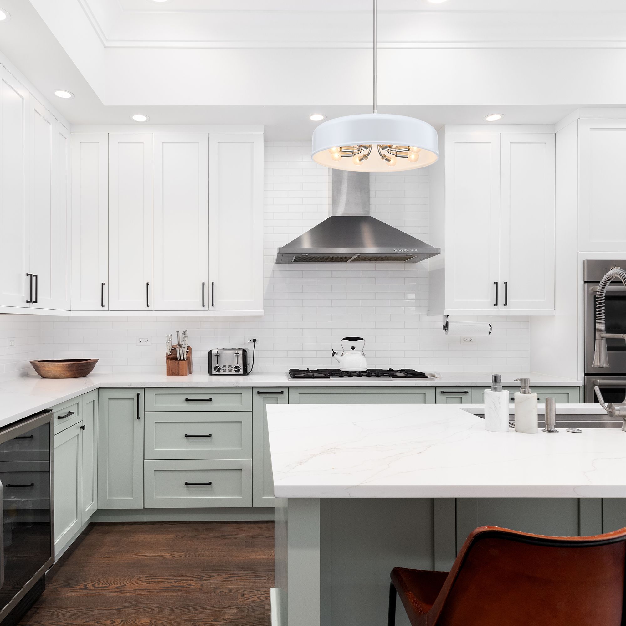 Forbidden Springs 60 Watt 8-Light Matte White Down Pendant Light with Shade