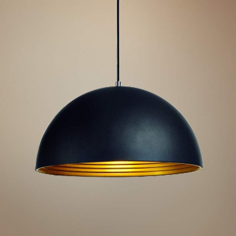 Image 1 Forchini 16 inch Wide Black and Gold Dome Pendant