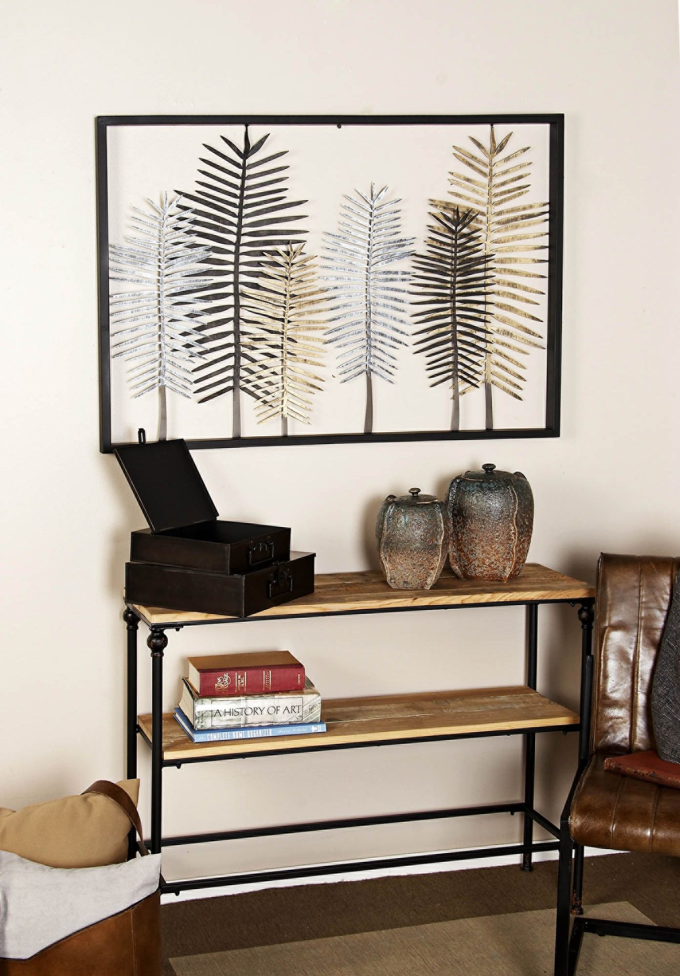 Image 5 Forest 45" Wide Modern Iron Framed Leaves Wall Art more views