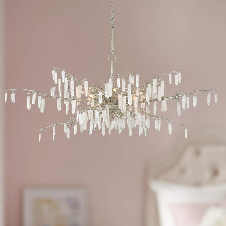 Image 1 Forest 60 1/4 inchW Textured Silver Crystal 8-Light Chandelier