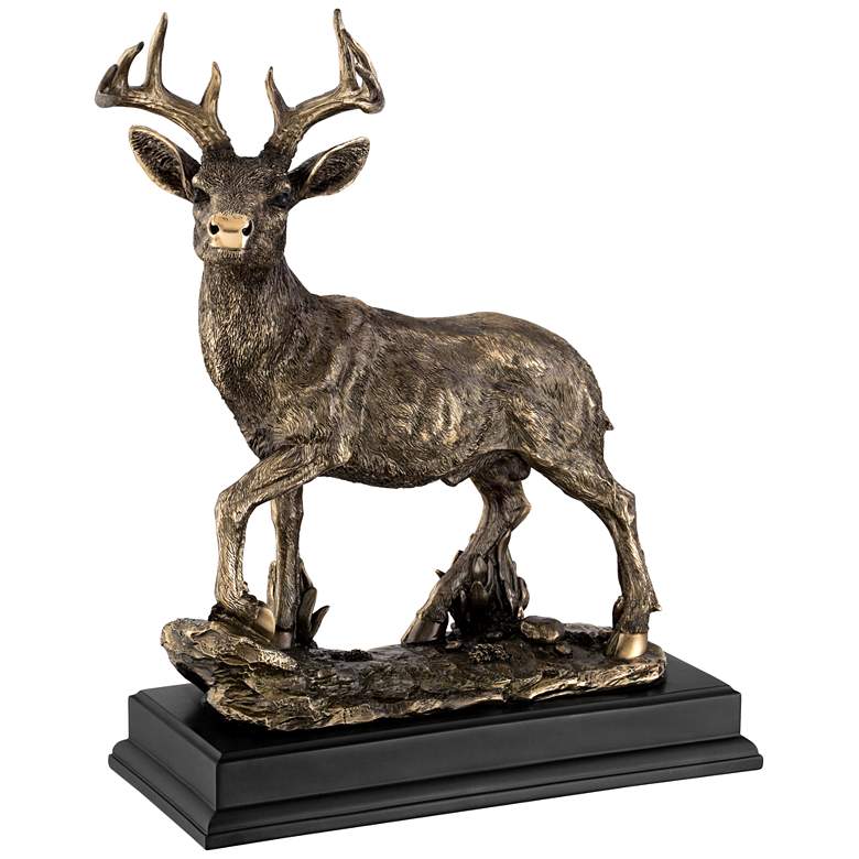 Image 1 Forest Peak 16 1/2" High Bronze Stag Deer Statue