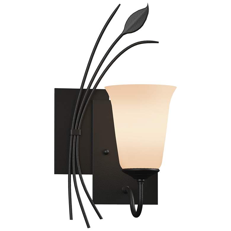 Image 1 Forged Leaf 14.6" High Left Orientation Black Sconce With Opal Glass S