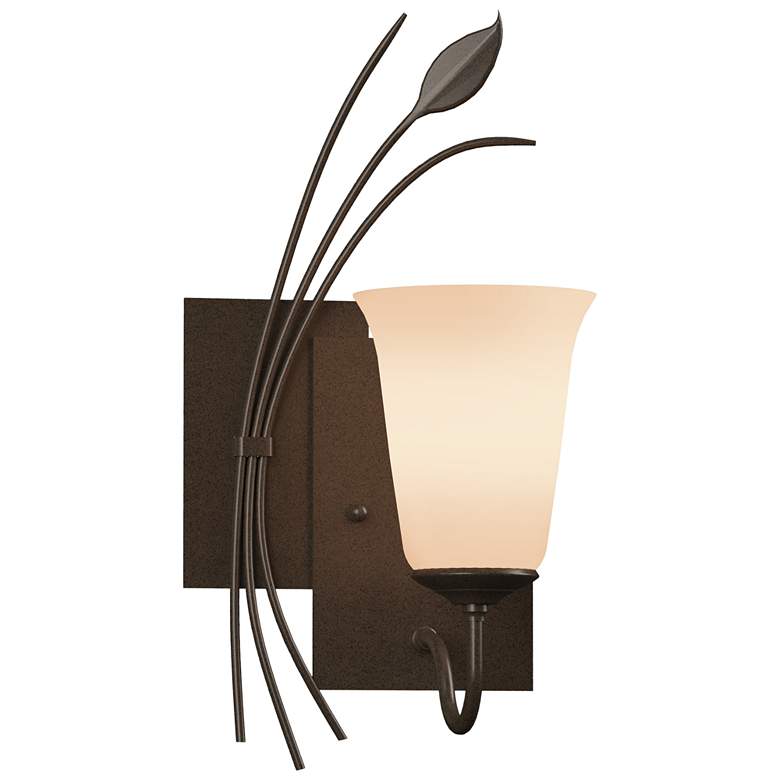Image 1 Forged Leaf 14.6" High Left Orientation Bronze Sconce With Opal Glass
