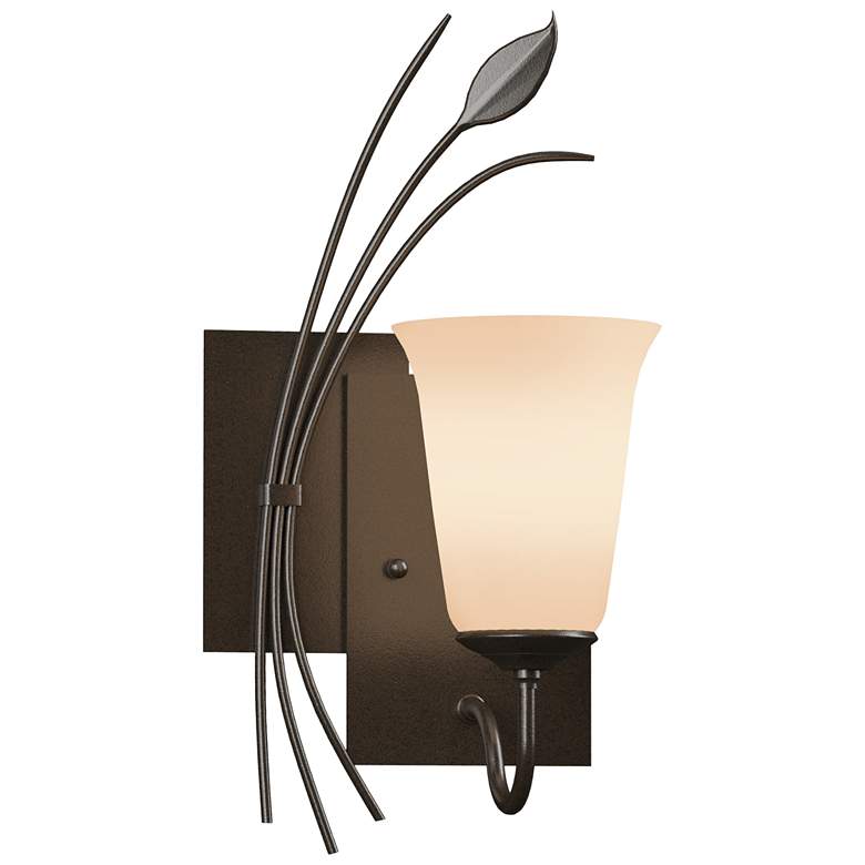 Image 1 Forged Leaf 14.6"H Left Oil Rubbed Bronze Sconce w/ Opal Glass Shade