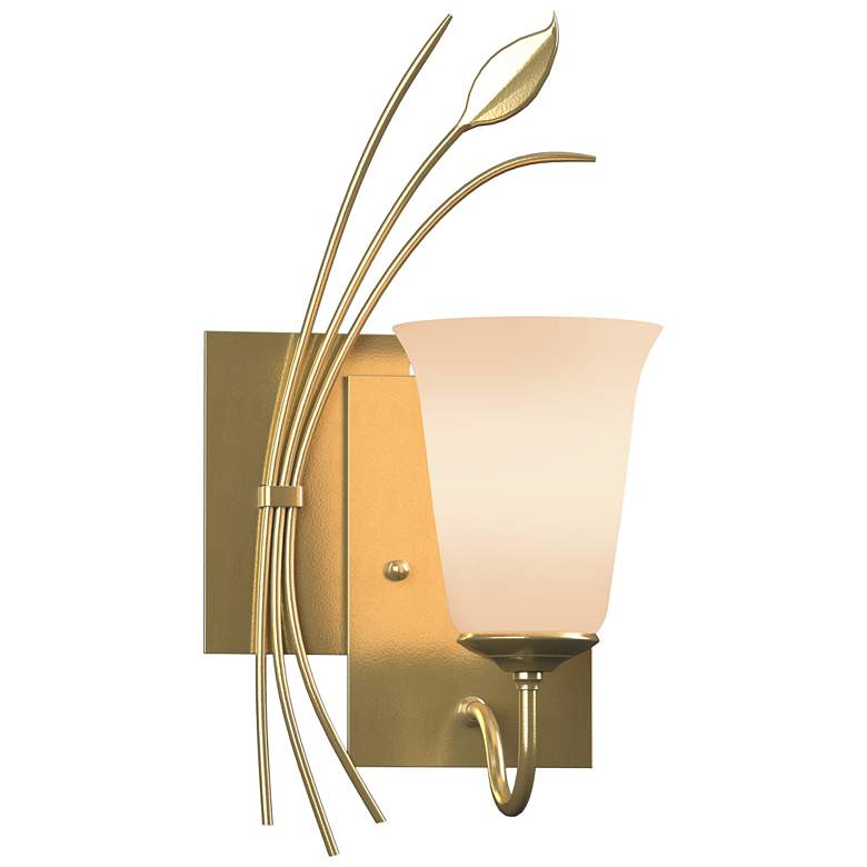 Image 1 Forged Leaf 14.6 inchH Left Orientation Modern Brass Sconce w/ Opal Glass 