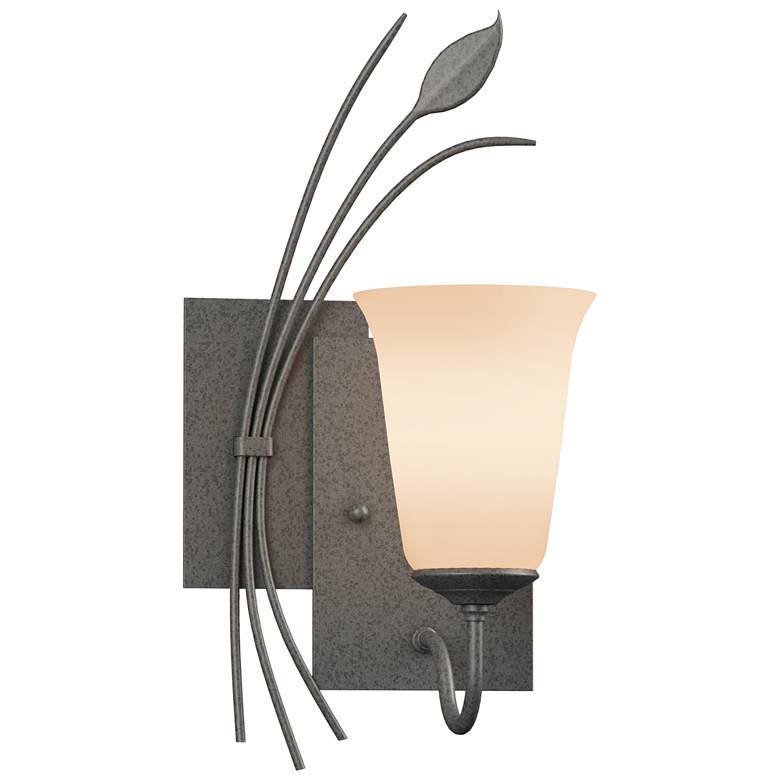 Image 1 Forged Leaf 14.6"H Left Orientation Natural Iron Sconce w/ Opal Glass