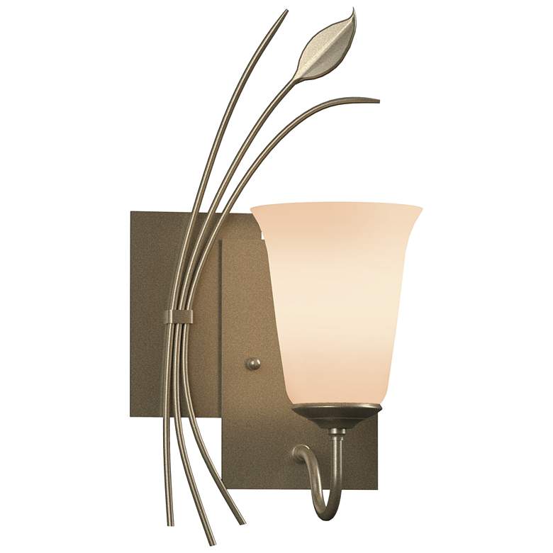 Image 1 Forged Leaf 14.6"H Left Orientation Soft Gold Sconce With Opal Glass S