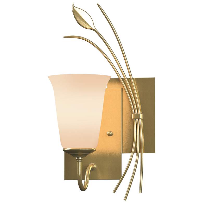Image 1 Forged Leaf 14.6"H Right Modern Brass Sconce w/ Opal Glass Shade