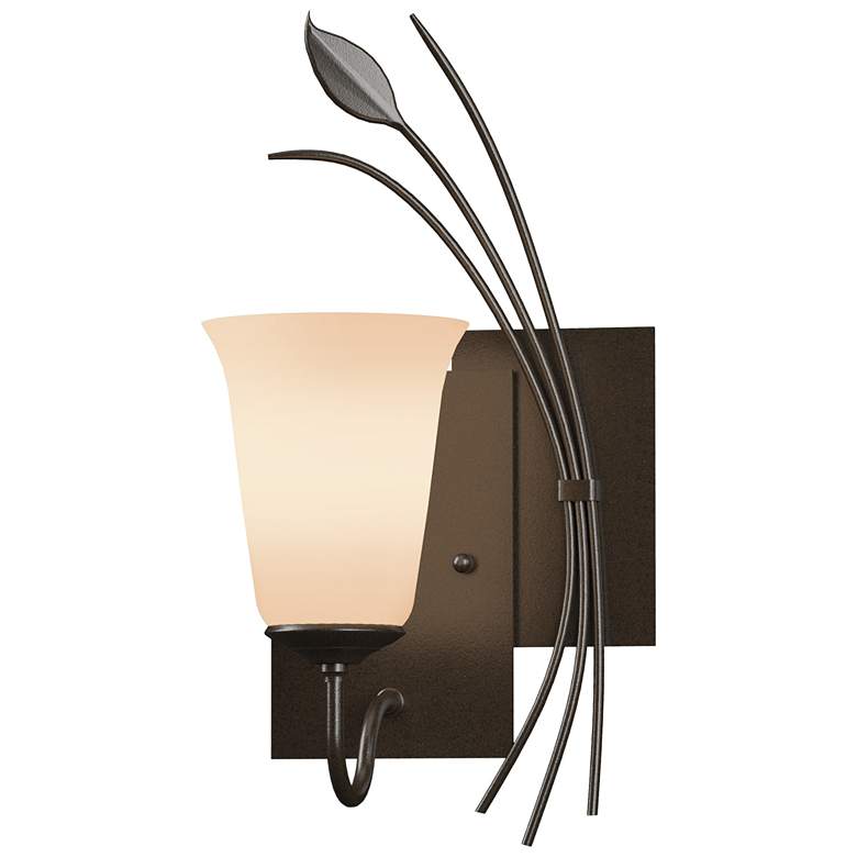 Image 1 Forged Leaf 14.6"H Right Oil Rubbed Bronze Sconce w/ Opal Glass Shade