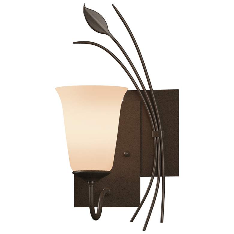 Image 1 Forged Leaf 14.6"H Right Orientation Bronze Sconce With Opal Glass Sha