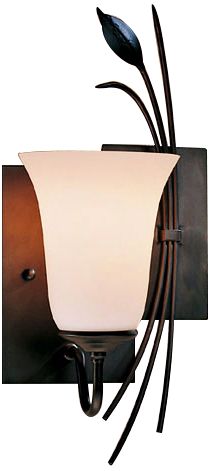 Forged Leaf 14.6"H Right Orientation Dark Smoke Sconce With Opal Shade