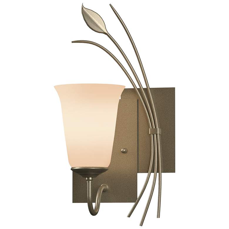 Image 1 Forged Leaf 14.6"H Right Orientation Soft Gold Sconce With Opal Glass