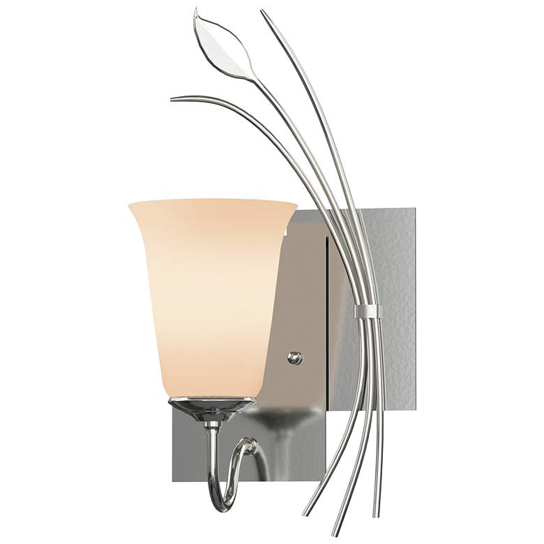 Image 1 Forged Leaf 14.6"H Right Orientation Sterling Sconce With Opal Glass S