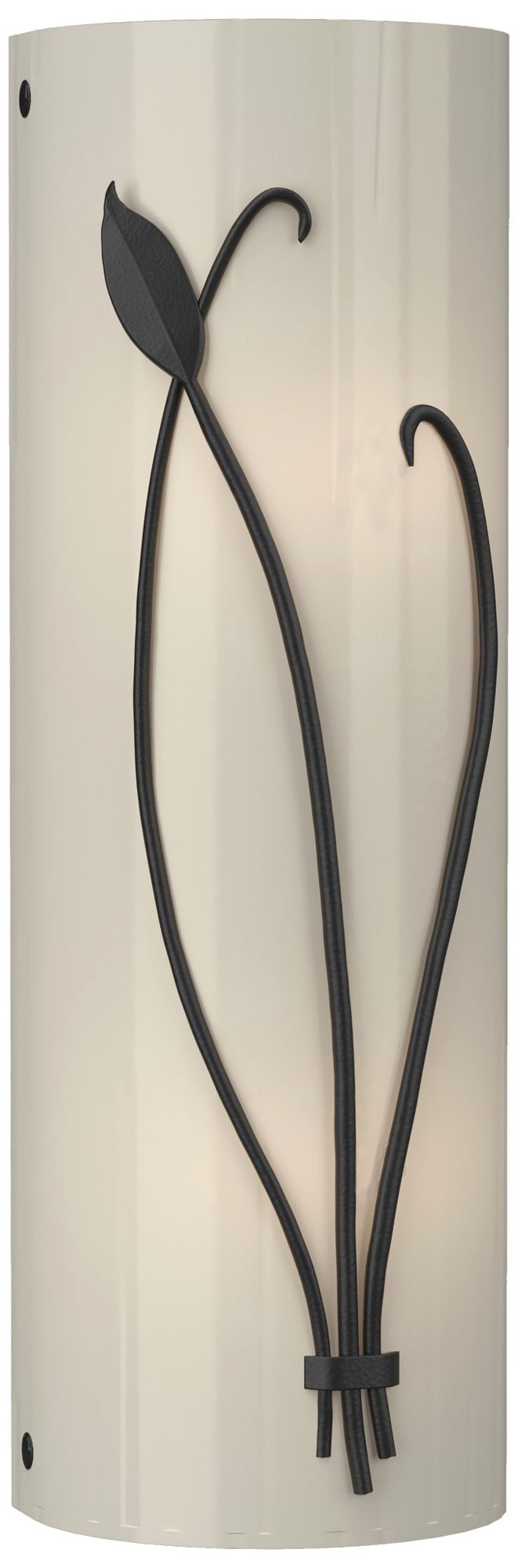 Forged Leaf and 17"H Black Sconce With Ivory Art Glass Shade Made to Order