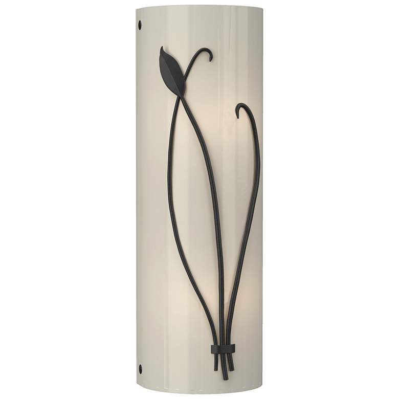 Image 1 Forged Leaf and Stem 17 inch High Black Sconce With Ivory Art Glass Shade