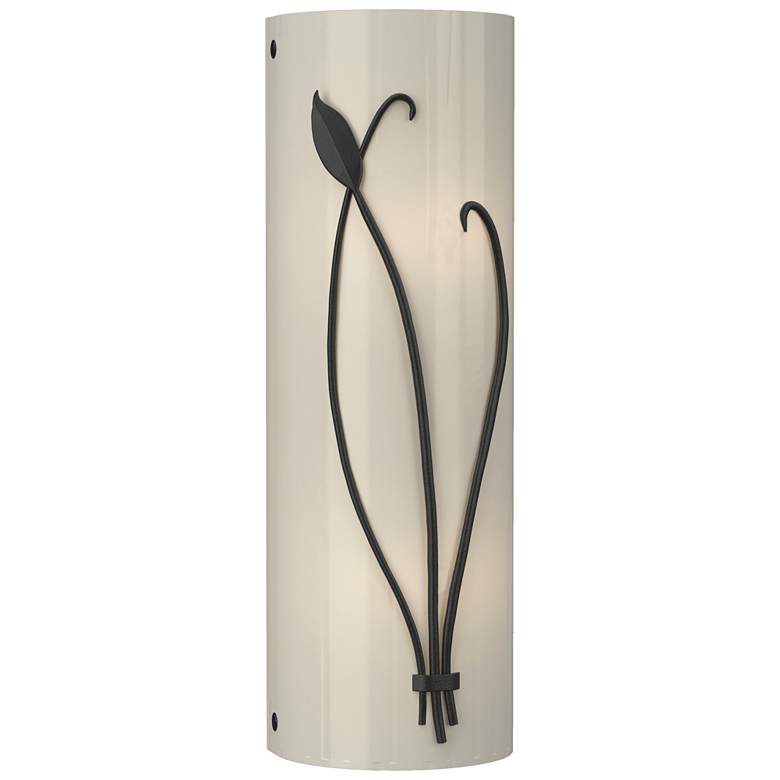 Image 1 Forged Leaf and Stem 17" High Black Sconce With Ivory Art Glass Shade