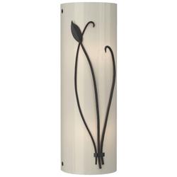 Forged Leaf and Stem 17&quot; High Black Sconce With Ivory Art Glass Shade