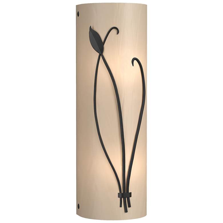 Image 1 Forged Leaf and Stem 17" High Black Sconce With White Art Glass Shade