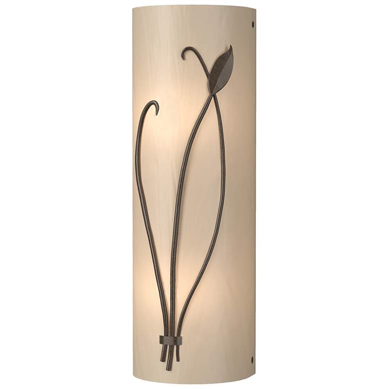 Image 1 Forged Leaf and Stem 17" High Bronze Art Glass Wall Sconce