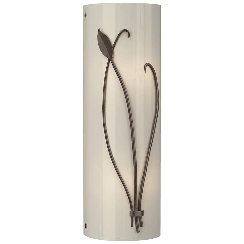 Image 1 Forged Leaf and Stem 17 inch High Bronze Sconce With Ivory Art Glass Shade