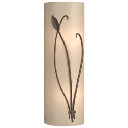 Forged Leaf and Stem 17&quot; High Bronze Sconce With White Art Glass Shade