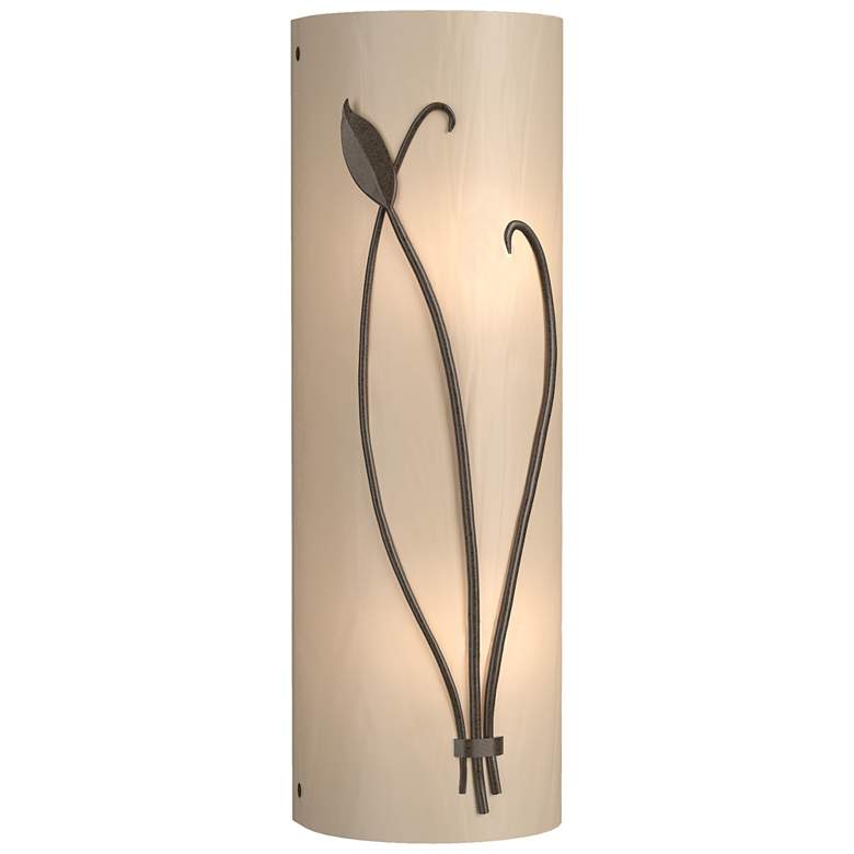 Image 1 Forged Leaf and Stem 17 inch High Bronze Sconce With White Art Glass Shade