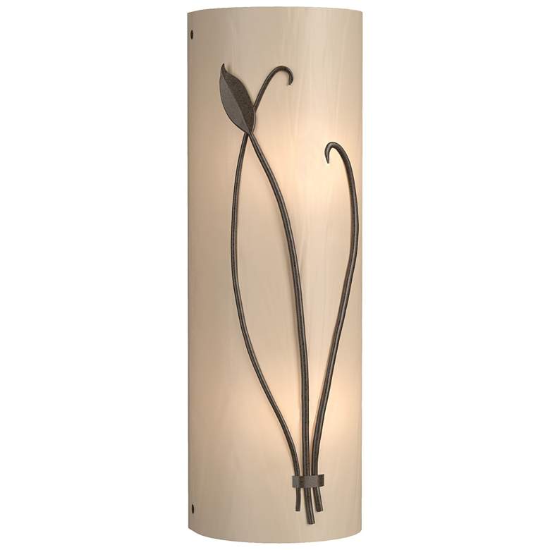 Image 1 Forged Leaf and Stem 17" High Bronze Sconce With White Art Glass Shade