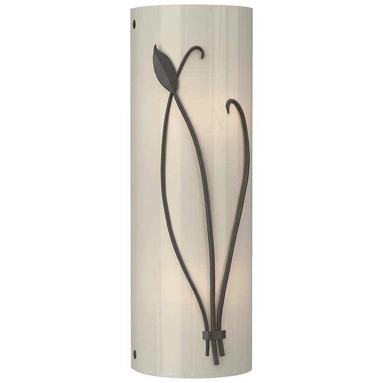 Image 1 Forged Leaf and Stem 17" High Dark Smoke Sconce With Ivory Art Glass S